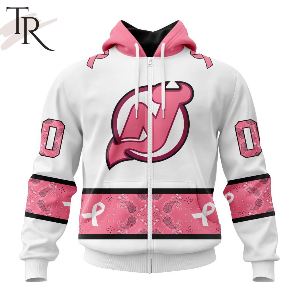 New 2025 NEW] Personalized NHL New Jersey Devils In Classic Style With Paisley! IN OCTOBER WE WEAR PINK BREAST CANCER Custom Hoodie - Image 2